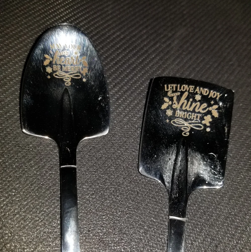 Set Of 2: Silver Shovel/spoon with Floral Accents & Motivational quotes.